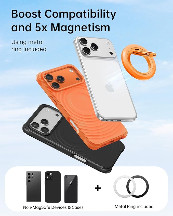 SYNCWIRE Magnetic Phone Ring Holder for MagSafe, 360° Rotation Dual Sided Magnet Grip Cell Phone Ring Stand Finger Kickstand Compatible with iPhone 17 16 15 14 13 12 Pro Max fits MagSafe