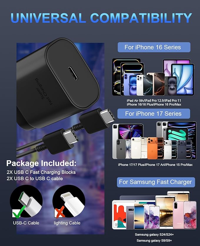 30W USB C Phone 15 Charger Fast Charging Block for iPhone 15/15 Pro Max/15 Pro/15 Plus/Samsung Galaxy S23 Ultra/S23/S23+/S22/S22 Ultra/S22+/S21 Ultra/S20 Ultra/Note 20 & 6.6Ft USB C Charger Cable