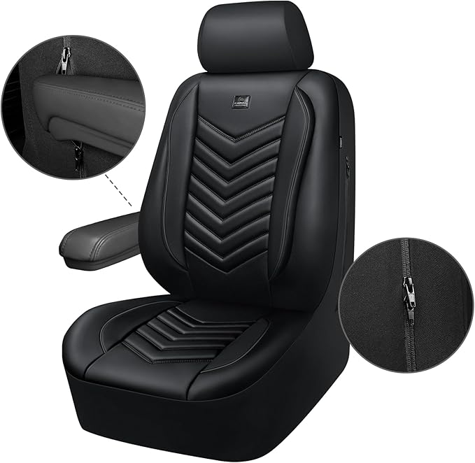 CAR PASS 3D Foam Faux Leather Car Seat Covers Front Seats,Waterproof Leather Front Seat Cover for Cars,Luxury Universal Fit for SUV Truck Sedan Automotive, Armrest Airbag Compatible Anti-Slip, Black