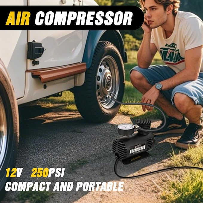 Nilight Car Emergency Kit with Jumper Cable Air Compressor Tire Repair Essential Tools First Aid Alligator Connector Electrical Kit for Travel Camping Outdoor Cars Truck SUV RV