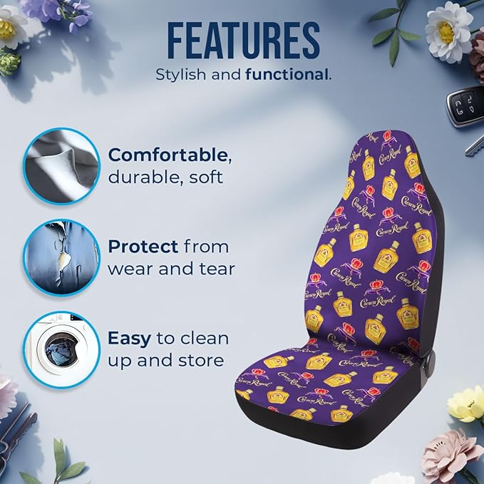 GENANY Royal Whisky Car Seat Covers Set of 2, Breathable Front Seat Covers for Truck Sedan SUV, Purple Car Accessories, Wine Themed Gift for Women Men