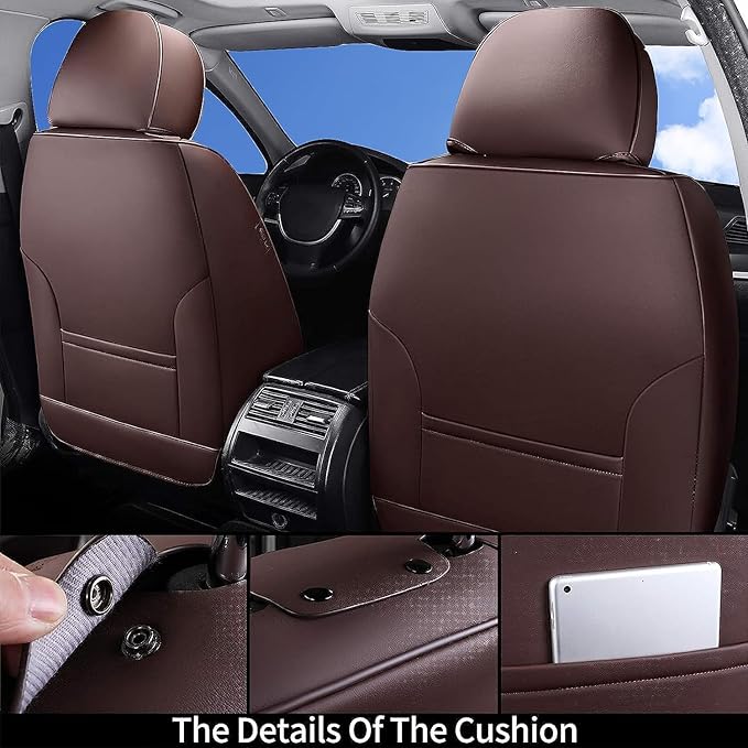 Coverado Seat Covers, Car Seat Covers Full Set, Leather Seat Covers for Cars, Car Seat Protector, Car Seat Covers Front Seats and Back Seats Universal Fit for Most Cars Brown