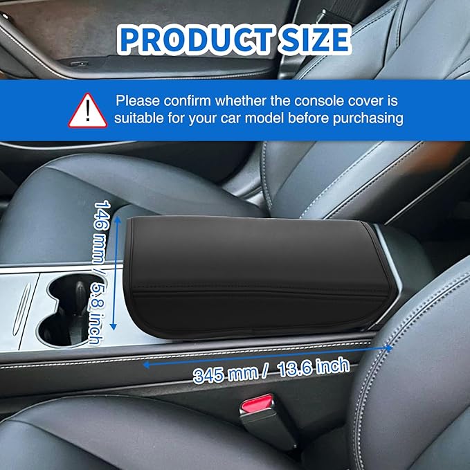Nilight Center Console Cover Fit for 2017-2023 Tesla Model 3 2020 2021 2022 2023 Model Y PVC Leather Middle Console Cover Tesla Model 3/Y Car Center Console Cushion Pad Car Armrest Box Cover-Black