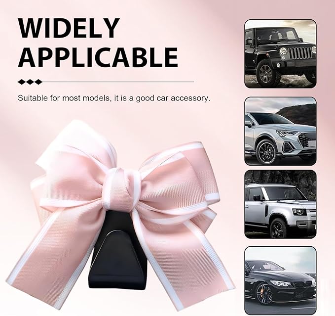 2PCS Car Seat Headrest Hooks, Cute Bow Purse Hook for Car, Vehicle Rear Seat Storage Hooks Hanger for Bag, Umbrellas, Purses, Universal Auto Interior Decorating Accessories (Satin-Pink)