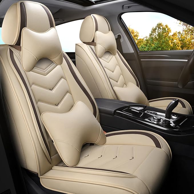Car Seat Covers for Lexus ES 350 2007-2026, Premium Nappa Leather Car Seat Cover, Stylish Sport Seat Covers， Automobile Seat Cover Sets.(Luxury 2 Seats/Beige)