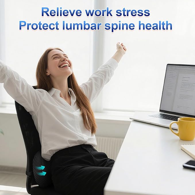 Lumbar Support Pillow, Ergonomic Back Cushion for Office Chair with Adjustable Straps & Detachable Breathable Cover,Memory Foam Car Lumbar Pillow, Back Support Pillow for Car, Office,Bed Rest(Black)