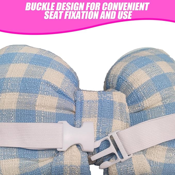 Bow Car Headrest Pillow, Breathable Memory Foam Vehicle Neck Pillow with Adjustable Strap, Ergonomic Auto Neck Support Cushion for Pain Pressure Relief, Universal for Most Cars (Blue/Grid)