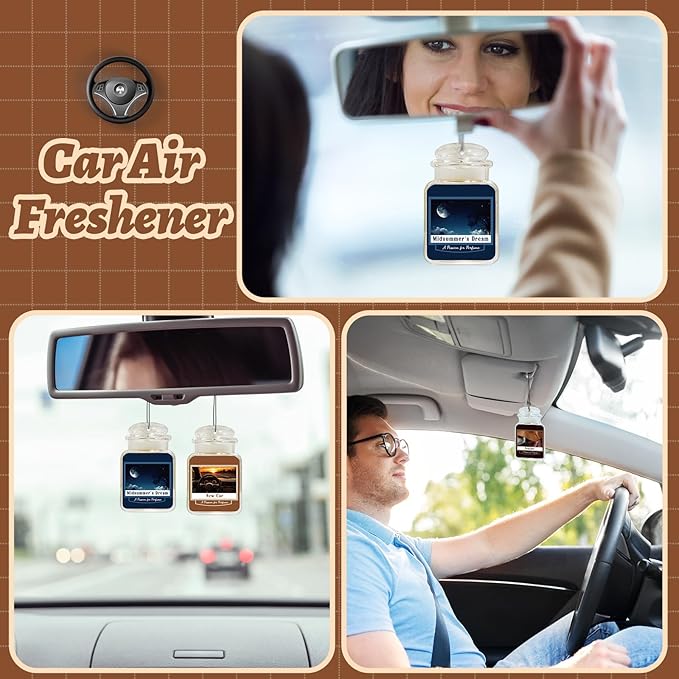 12 Pcs Car Freshener Air Freshener Paper Scented Hanging Cars Accessories Fresheners for Interior Decor Bathroom Hanging Ornaments(Leather Midsummer's Dream New Car)