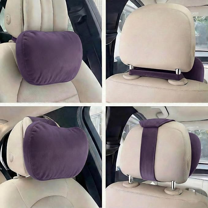 2PCS Car Pillow for Car Neck Pillow for Driving Seat Neck Support Soft Cushion Back Support Head-Rests for Vehicle Sleeping with Elastic Adjustment Strap (Violet, Head)