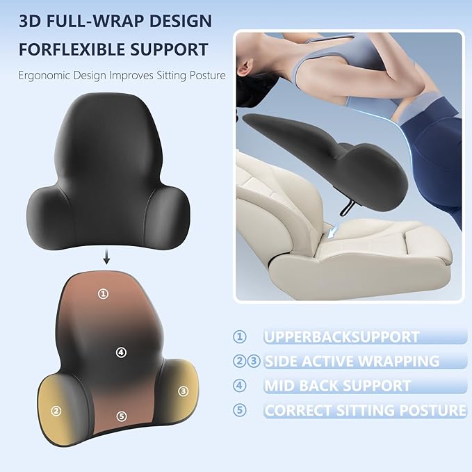 Lumbar Support Pillow with Fixed Chuck | Ergonomic Memory Foam Cushion | Washable Cover | Back Pain Relief & Posture Improvement | Fits Car/Office/Gaming Chairs/Wheelchairs & Home