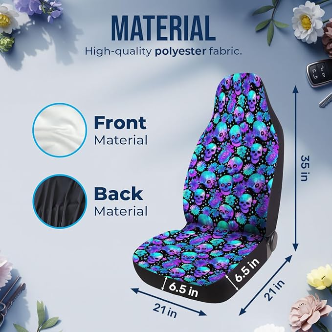 GENANY Sugar Skull Car Seat Covers Set of 2, Breathable Front Seat Covers for Truck Sedan SUV, Spooky Car Accessories, Sugar Skull Gift for Women Men