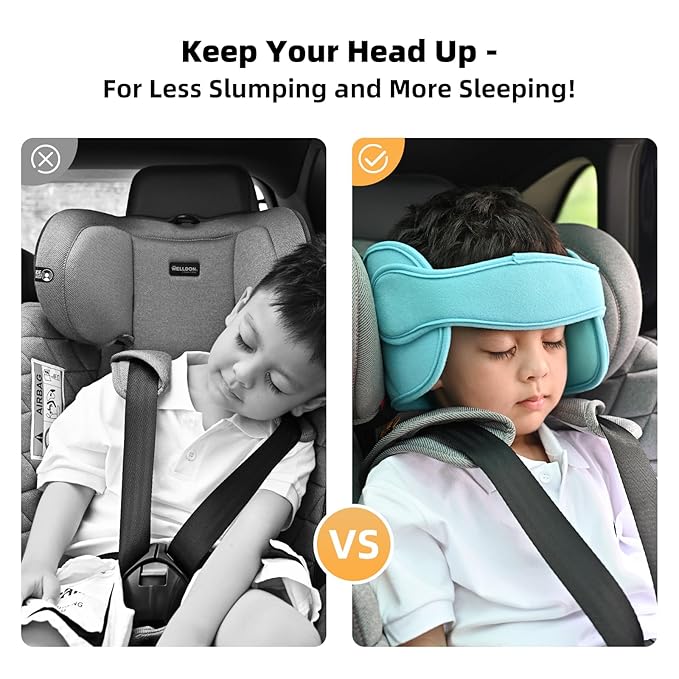 LETTON Adjustable Child Car Seat Head Support Band, Soft Kids Head Holder Head Strap, Safety Head & Neck Pillow Support - A Comfortable Sleep Solution, Lake Blue
