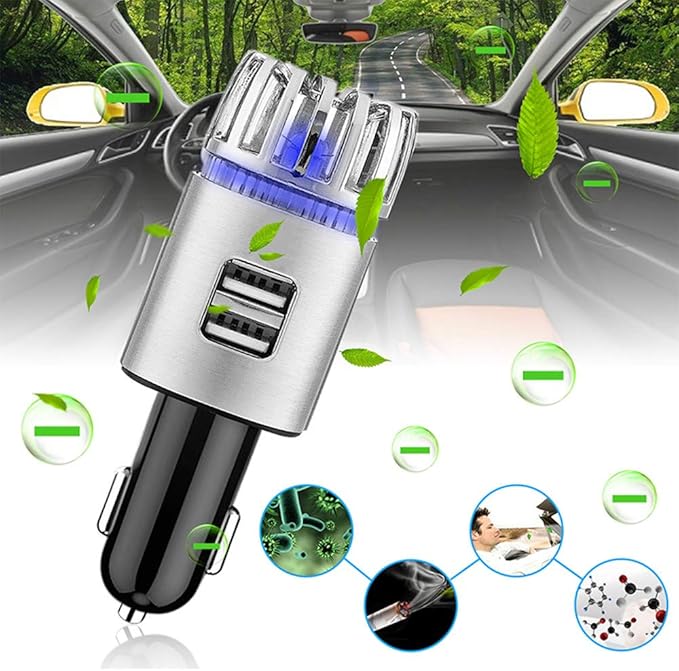 2 In 1 Car Air Purifier, 12v Plug Car Air Freshener And Ionic Air Purifier,For Car With Dual Usb Charger, Remove Dust, Pollen, Smoke And Bad Odors - Available For Your Auto Or Rv