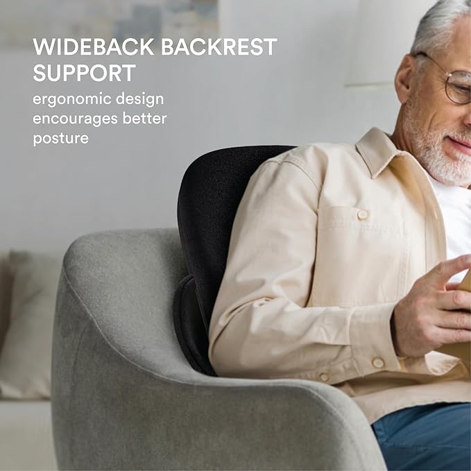ObusForme Wideback Backrest Support - Wide Padded Seat Cushion and Lumbar Support Pillow, Portable Posture Support with Soft and Durable Foam
