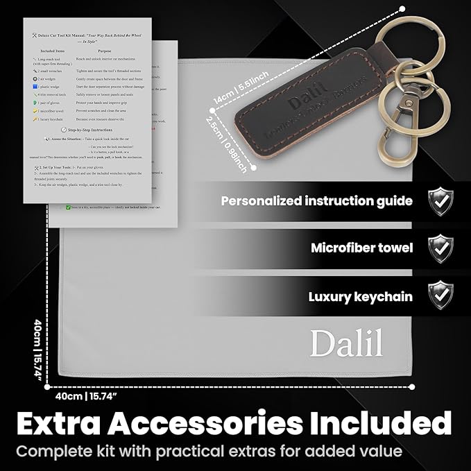 Car Unlock Kit - Complete Emergency Tool Set for Road Safety | Protect Your Vehicle and Loved Ones | Includes Premium Bag, Luxury Keychain & Microfiber Towel.