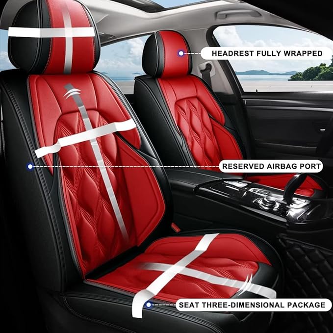 AOMSAZTO Car Seat Covers,Full Set 5 Seats Custom Fit for Honda Ridgeline 2006-2025,Faux Leather Automotive Cushion Covers Seat Protector,Airbag Compatible Waterproof (5 Seats Red)