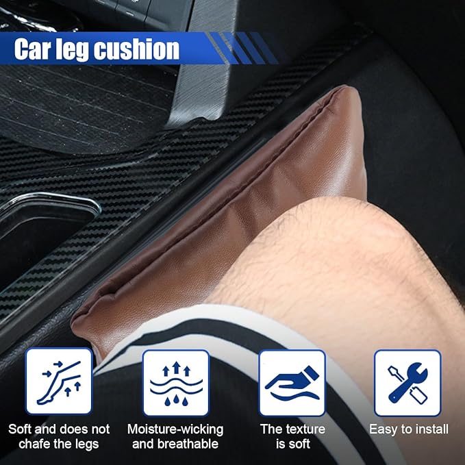 Car Knee Cushion Pad, PU Leather Automotive Center Console Elbow Armrest Pillow, Soft Auto Door Leg Support Pad Protector, Universal Vehicle Interior Comfort Accessories (Coffee)