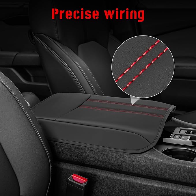 Center Console Armrest Cover Compatible with Honda Pilot 2023 2024 2025 2026, Ridgeline Passport 2024-2026, Armrest Pad Lid Cushion,Center Console Protector Pad (Red Stitching)