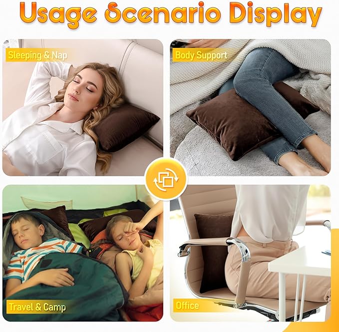 2 Pack Small Pillow, 16 X 12 Inches, Memory Foam Mini Pillow for Travel, Camping, Sleeping, Nap and Neck, Knee, Lumbar Support, Tiny Cushion for Pet, Dogs (Brown)