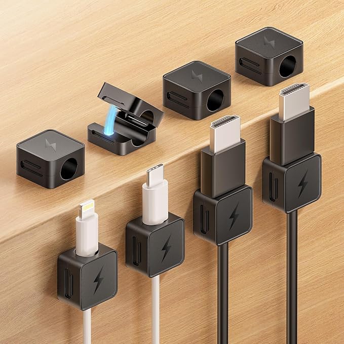 8 Pack Magnetic Cable Clips, Phone Cord Holder for Nightstand, Under Desk Cable Management, Canisflax Adhesive Wire Charging Cord Organizer Keepers Holder for Home Office Car Wall Desktop