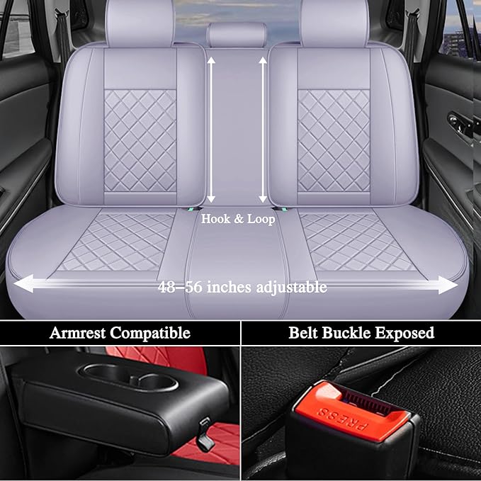 otoez Car Seat Covers Full Set, Universal Leather Seat Cover 5 Seat Waterproof & Breathable Automotive Seat Protector Full Coverage for Cars Sedens, Trucks, SUVs, Vans (Light Purple)
