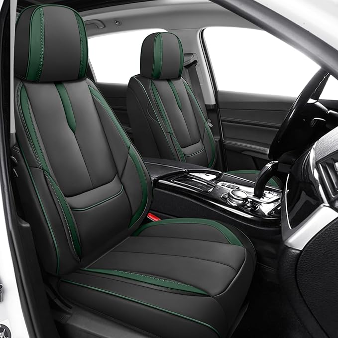 Fit for 98% of Mercedes Benz Car Seat Covers, Premium Nappa Leather Seat Cover, Fully Wrapped Protect Modern Style Seat Cover (2-Seat Standard, Black & Green)