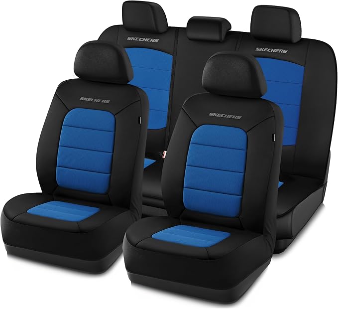 Skechers Memory FoamCar Seat Covers,Thick Cool Touch Fabric Seat Covers,Seat Cover Full Sets Airbag Compatible,Automotive Comfort Protection for Most Cars,Vans,Trucks,SUV,Blue
