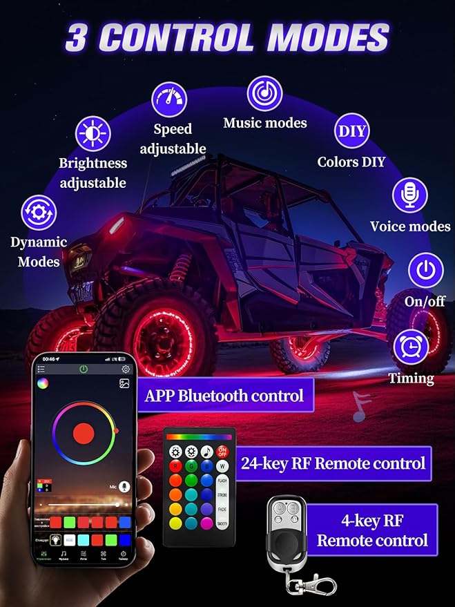 6 Pods RGB LED Rock Lights with APP/RF Remote Control High Brights Waterproof Underglow Multicolor Zone Neon Exterior Rock Lights for 12V Trucks Jeep UTV ATV RZR Offroad Pickup SUV Accessory