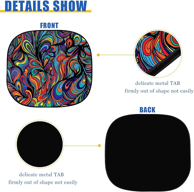 Moukeren 2 PCS Windshield Sun Shade for Car Foldable Window Covers for Car Accessories Reflect UV Sun Heat Protector for Universal Cars SUV Truck RV (Abstract, 31.75 x 28.75 Inch)