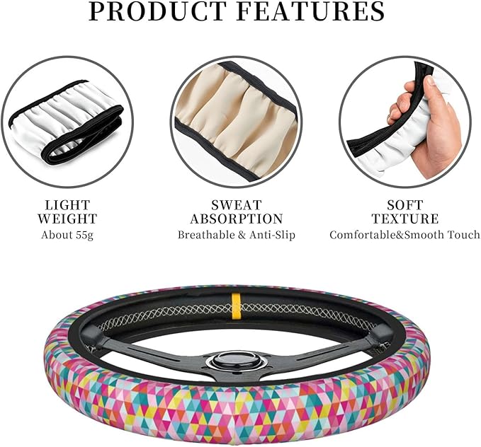 Thickened Elastic Steering Wheel Cover, Geometric Triangle Pattern Ultra, Soft, Breathable, Fit for Cars, SUVs, Trucks, Stylish Comfortable Grip