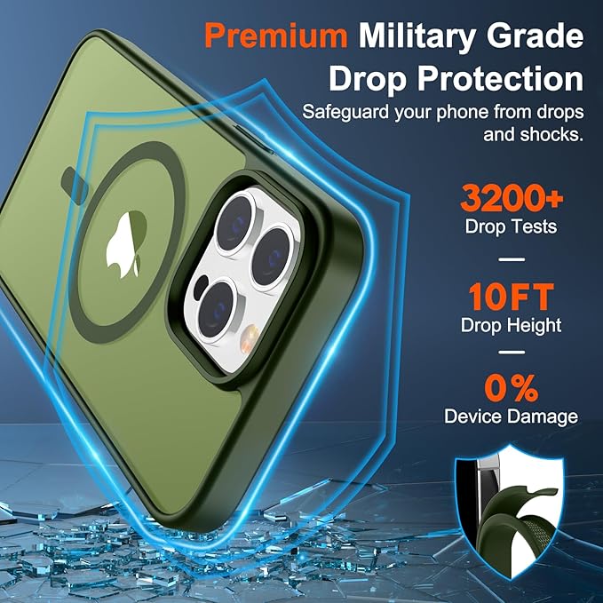SUPFINE Magnetic for iPhone 14 Pro Max Case (Compatible with MagSafe) (Military Grade Drop Protection) Translucent Matte Shockproof Phone Case,Cangling Green