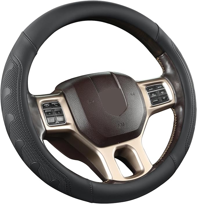 GIANT PANDA Car Steering Wheel Cover for RAM 1500 2500 3500, Compatible with Dodge RAM 15.5-16 inches - Black