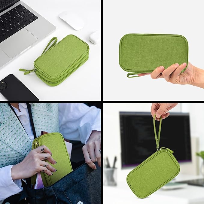 Electronic Organizer Travel Cable Accessories Bag, Electronic Organizer Case, Electronic Accessories Organizer Bag for Power Bank, Charging Cords, Chargers, Mouse, USB Cable, Earphones (Green)