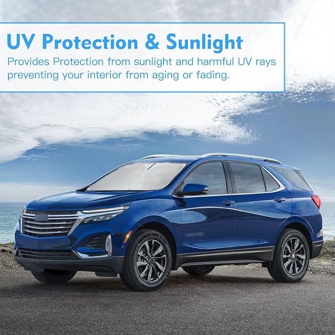 Windshield Sun Shade for Chevrolet Equinox 2018 2019 2020 2021 2022 2023 2024 Accessories Fit Chevy Window Sunshade Sun Visor Windshield Cover, 4 Layers UV Protector Car Accessories Shield Shade