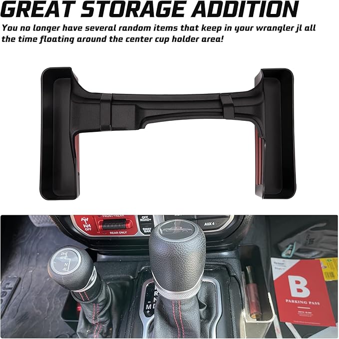 KIWI MASTER Console Shifter Storage for 2018-2026 Jeep Wrangler JL Gladiator JT Gear Shift Storage Box Tray, JL JT Interior Accessories Parts, Black
