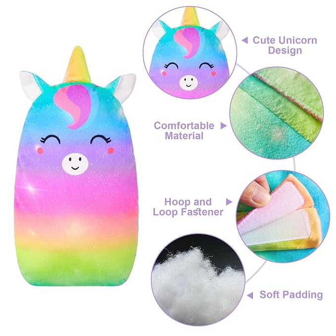 FIODAY Car Seat Belt Covers for Kids Unicorn Seat Belt Pillow Soft Seat Belt Cushion Adjust Seat Strap Pillow Head Neck Support for Children Boys Girls Travel, Rainbow