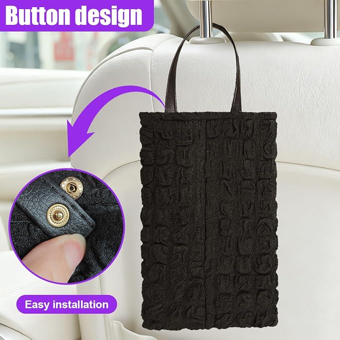 Car Tissue Holder, Soft Cute Auto Tissue Box Cover, Hanging Decorative Car Backseat Napkin Storage Bag, Universal Vehicle Interior Paper Organizer Accessories for Headrest(Black)