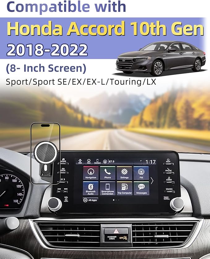 PZK Car Phone Mount for Honda Accord 2018-2022 Sport SE/EX/EX-L/Touring/LX Accessories 10th Gen Accord for 8-inch Screen Magnetic 15W Fast Wireless Charger Phone Holder 360° Rotation with Stroage Box
