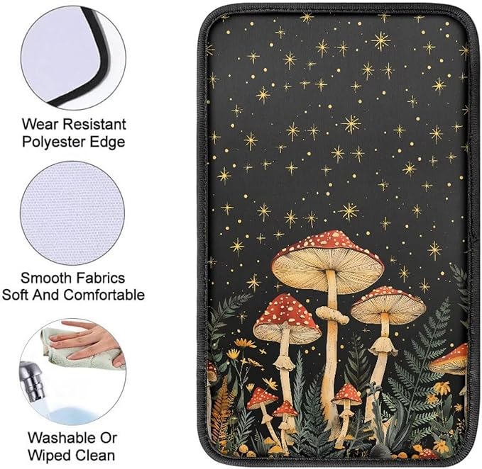 Dreaweet Car Center Console Cover Mushroom Starry Sky Print Car Accessories Armrest Cover for Car Truck SUV Sedan for Women,Universal Armrest Cover for Car Center Console