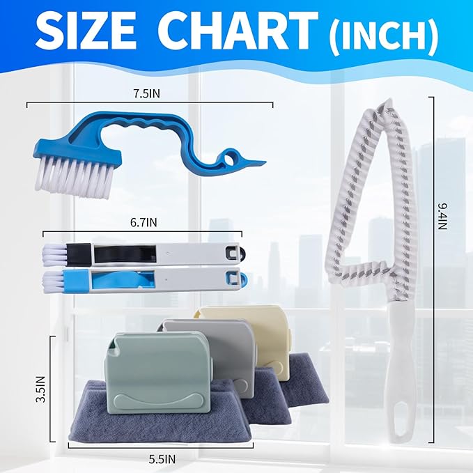 Window Track Cleaner Tool Set, 13 Pcs Magic Window Sill Cleaning Tools Kit with Groove Cleaning Brush for Door Tracks, Tile Lines, Shutter, Car Vents