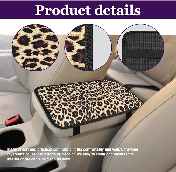 Leopard Cheetah Print African Animal Hunting Auto Center Console Armrest Pad, Car Center Console Cover, Auto Accessories Soft Comfort Armrest Cover Cushion Mat for Most Cars (Brown leopard print)