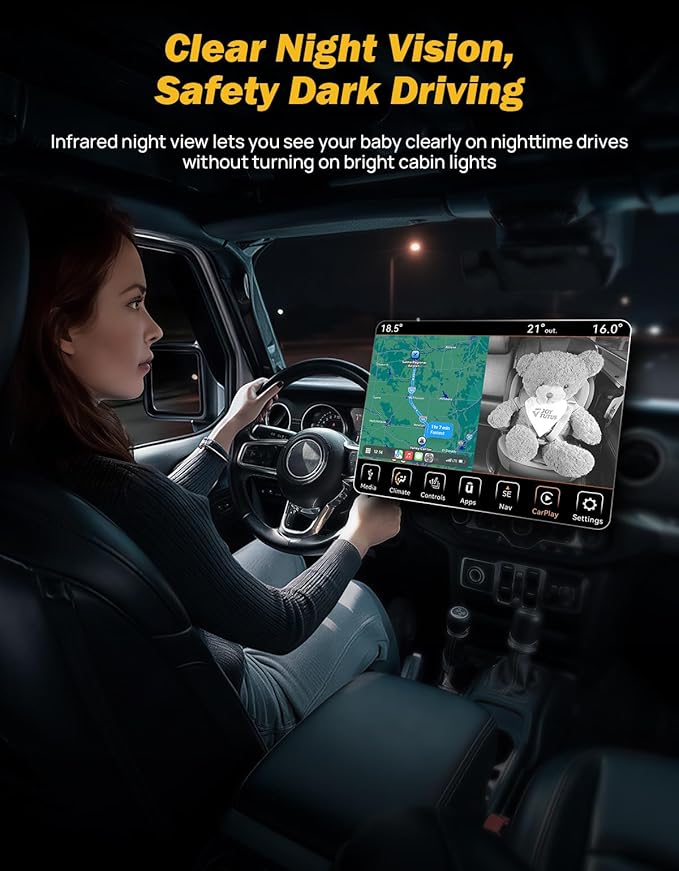 JOYTUTUS Baby Car Camera with Wireless CarPlay Adapter, 1080P HD Rear Seat Monitor Display on Car Screen, Baby Car Monitor for Kids 150°Wide, Rear Facing Monitor Essentials Shower Gifts for Pets
