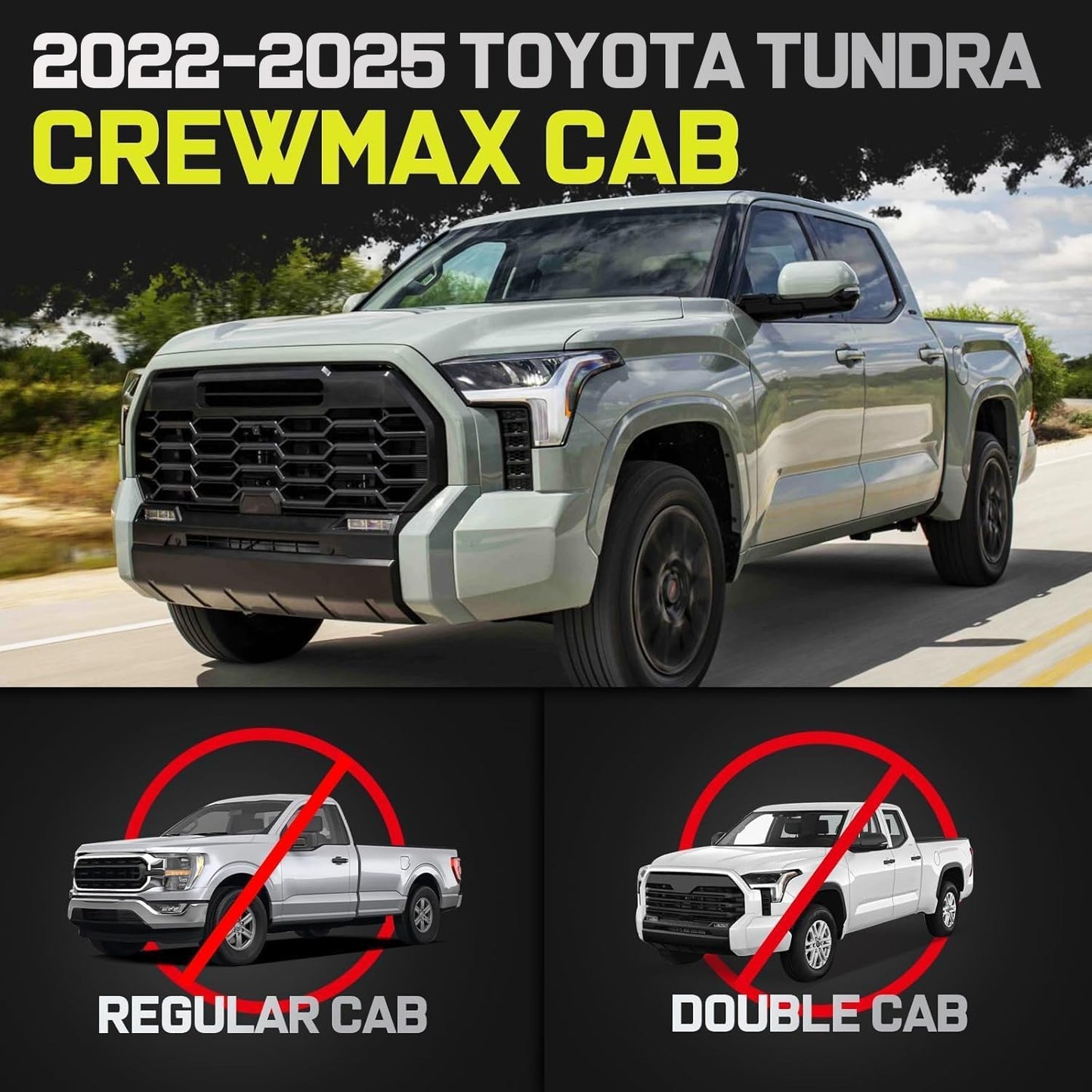BINARY STAR Running Boarads Compatible with Vehicle 2022-2025 Toyota Tundra CrewMax Cab, 4.3 Inch Drop Down Tundra Side Steps Side Bars, Black Step Bars Made with Carbon Steel.