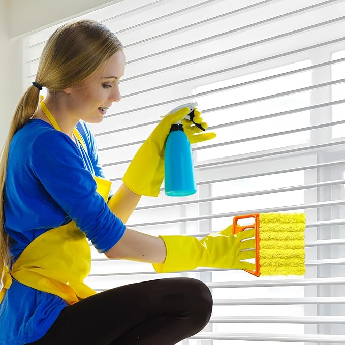 4 Pack Window Blind Cleaner Duster Tool, 7 Finger Venetian Scrub Brush with Washable Microfiber Sleeves, Color Coded Cleaning Kit for Mini Vertical Blinds, Air Conditioner Vents and Fans