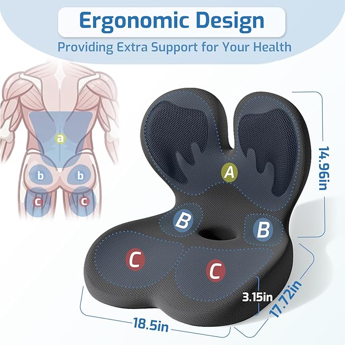 Ergonomic Seat Cushion,Office Chair Cushion with Lumbar Support Pillow,Memory Foam Car Seat Cushions,Designed for Sciatica, Tailbone,Back Pain,Back Cushion for Office,Car,Home Desk Chair