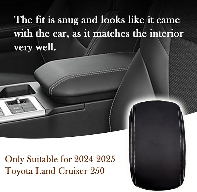 Black Leather Center Console Armrest Cover for 2024-2025 2026 Toyota Land Cruiser Prado 250,2024 Land Cruiser Accessories Car Center Arm Rest Cover Pad Protector(White Stitches)
