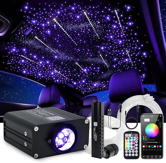 16W Car Home Starlight Headliner Kit, Twinkle & Sound Activate RGBW Fiber Optic Lights with APP & Remote Control, Shooting Star Lights for Ceiling Decoration, 500 pcs 9.8ft