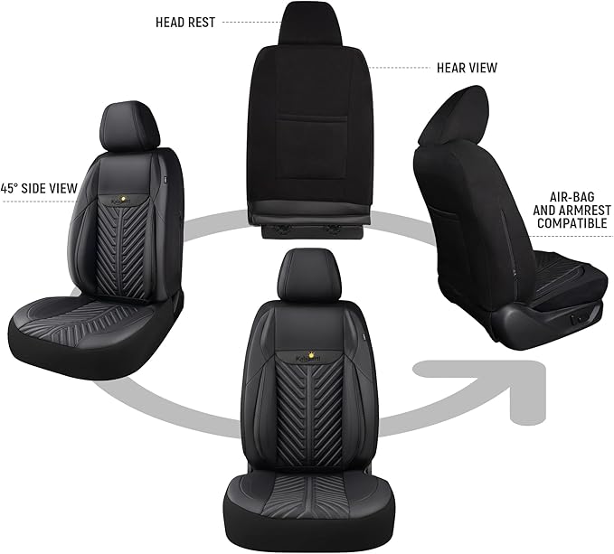 PU Leather Car Seat Covers Full Set – Waterproof seat Cover for Cars，3D Foam Support Automotive seat Covers ，Airbag Compatible, Universal Fit for Cars SUVs Trucks Sedans（Black）
