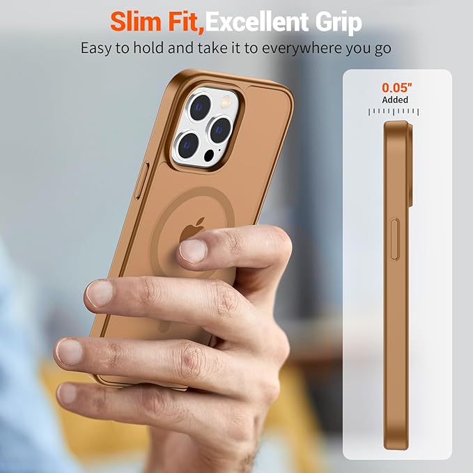 SUPFINE Magnetic for iPhone 13 Pro Case (Compatible with MagSafe) (Military Grade Drop Protection) Slim Translucent Matte Shockproof with Anti-Fingerprint Phone Case,Brown