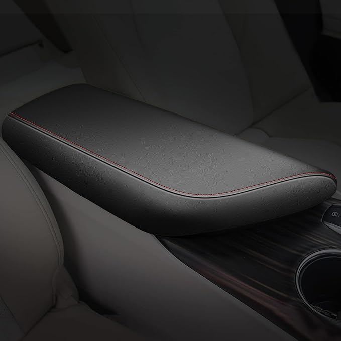 AOMSAZTO Armrest Covers for 2024 2023 2022 2021 2020 2019 2018 Toyota Camry Black with Red Stiches,Including L, LE, SE, XLE, XSE in regular, hybrid, V6, TRD.
